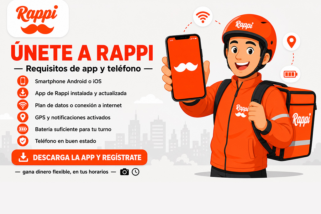 Celular Android necesario para registrarte en la app Rappi moto