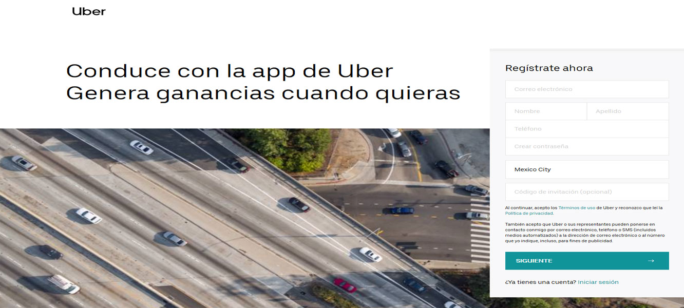 Proceso para ingresar a Uber